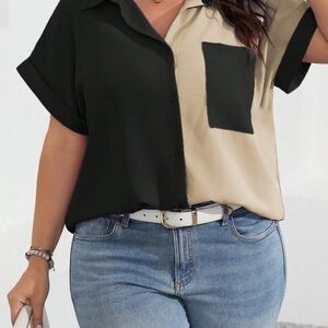 Two-Tone Black and Tan Women's Top